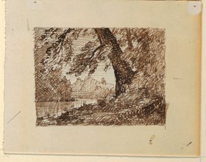Zeichnung, Imaginäre Flusslandschaft, ca. 1870–73 von Frederic Edwin Church