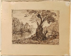 Zeichnung, Imaginäre Flusslandschaft, ca. 1870–73