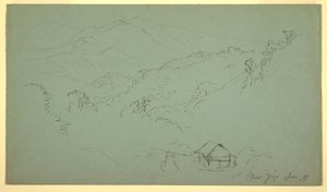 Zeichnung, Berglandschaft, Haus, "in der Nähe von Jorje," Ecuador, Juni 1857 von Frederic Edwin Church