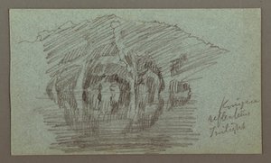 Zeichnung, Berg und seine Spiegelung im See, möglicherweise 1868 von Frederic Edwin Church