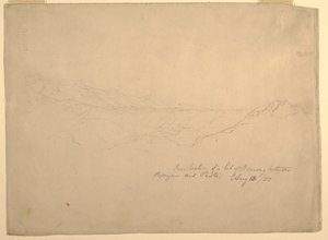Zeichnung, Bergige Landschaft zwischen Popayan und Pasto, Kolumbien, 13. August 1853