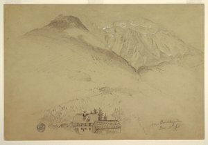 Zeichnung, Berge Goell und Brett bei Berchtesgaden, Bayern, 28. Juni 1868 von Frederic Edwin Church