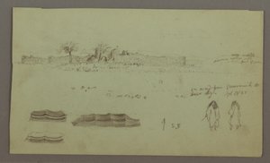 Ruinen umgeben von Mauern, Zelte, zwei Figurenstudien, 28. April 1868 von Frederic Edwin Church