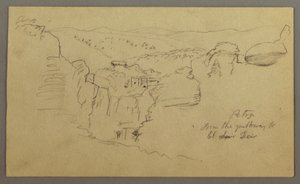Zeichnung, Skizze. Blick auf Khirbet en Wasara "Petra / vom Pfad nach / El Deir", möglicherweise 26. Februar 1868 von Frederic Edwin Church