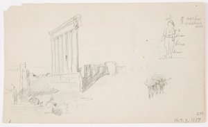 Zeichnung, Tempel des Jupiter bei Sonnenaufgang, Baalbek, 7. Mai 1868 von Frederic Edwin Church