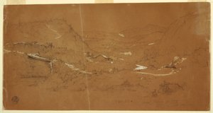 Tal mit einer Brücke und Häusern, nahe Guaranda, Ecuador, 5. Juni 1857 von Frederic Edwin Church