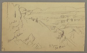 Blick über die Hügel und Ebene zu den Bergen, Tal von El Yemen, Februar 1868 von Frederic Edwin Church