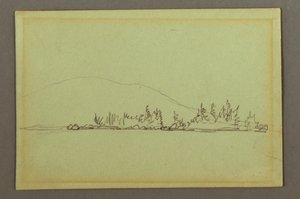 Zeichnung, Bewaldetes Ufer, Berg, möglicherweise 1856 von Frederic Edwin Church