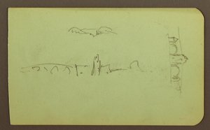 Hügel, Kirche, Brücke; Verso: Figur, Kreuz, Kirche, 1883 von Frederic Edwin Church