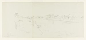 Landschaftsansicht von Rom vom Ufer des Tiber, mit Fernblick auf die Engelsburg, Claudes Villa und die Basilika St. Peter, Teil 1 von Frederic Edwin Church