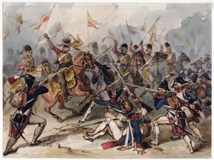 Die französische Infanterie und die russischen Husaren im Kampf bei Austerlitz von Frédéric Goupil Fesquet