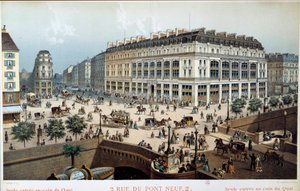 Außenansicht von La Belle Jardiniere, rue du pont neuf in Paris im 19. Jahrhundert. Gravur von Frederic Sorrieu (1807 -? )
