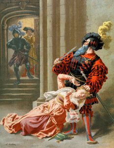 Blaubart versucht, seine Frau zu töten, ca. 1890 (Illustration) von Frederic Theodore Lix