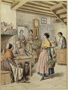 Innenraum eines Bauernhauses in der Provence, 1901 (Farbstich)