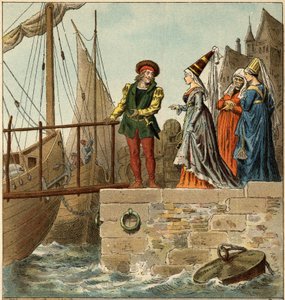 Volkslied: „A Nantes est arrive“. Illustration (Detail) von Frederic Theodore Lix (1830-1897) in „Chansons et rounds enfantines des provinces de la France“.