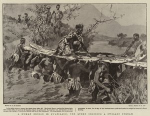 Eine menschliche Brücke in Swasiland, die Königin überquert einen angeschwollenen Bach von Frederic de Haenen