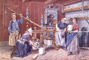 Käseproduktion in Holland, um 1900