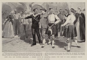 John Bull und Bruder Jonathan, eine Straßenszene in Gibraltar während des Besuchs einiger amerikanischer Truppen