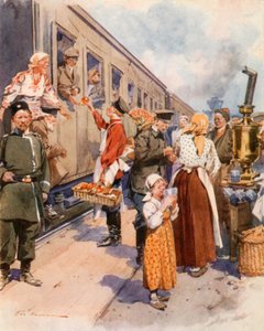 Tee-Verkäufer an einem Landbahnhof