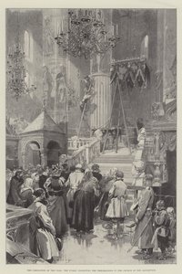 Die Krönung des Zaren, die Öffentlichkeit inspiziert die Vorbereitungen in der Mariä-Entschlafens-Kirche von Frederic de Haenen