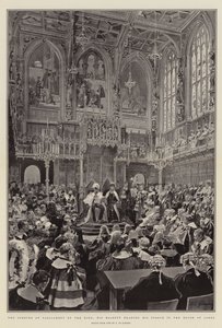Die Eröffnung des Parlaments durch den König, Seine Majestät liest seine Rede im House of Lords von Frederic de Haenen