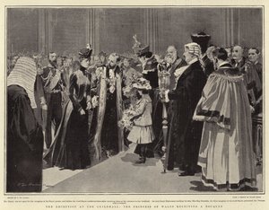 Der Empfang in der Guildhall, die Prinzessin von Wales erhält einen Blumenstrauß