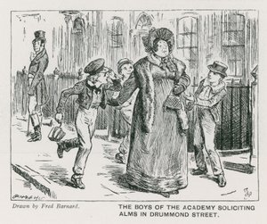 Die Jungen der Wellington House Academy, die in der Drummond Street Almosen erbitten (Stich) von Frederick (after) Barnard