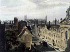 Außenansicht des Pembroke College, von einem Fenster des Peterhouse, Cambridge, aus 
