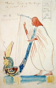 Wandmalerei eines Harfenspielers im Grab von Ramses III. in Theben von Frederick Arthur Bridgman