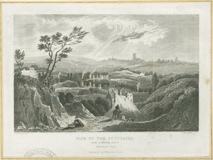 Burslem - Blick auf die Töpfereien (Gravur)