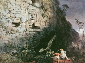 Kopf von Itzam Na, Izamal, Yucatan, Mexiko, 1844 (farbige Lithographie) von Frederick Catherwood