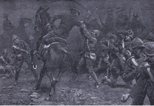 Major Boole-Smith stellt sich De Wet, aus After Pretoria: Der Guerillakrieg veröffentlicht von Harmsworth Bros Limited, 1901 von Frederick Judd Waugh