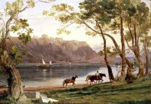 Flusslandschaft mit Lastpferden