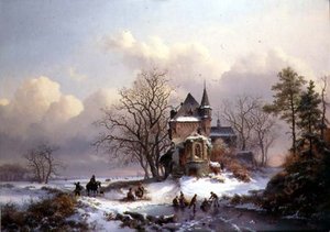 Winterlandschaft mit Schlittschuhläufern