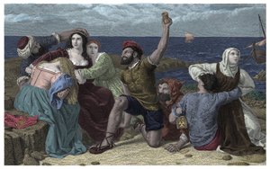 Piraten des Mittelmeers spielen Gefangene bei der Illustration von Frederick Richard Pickersgill (1820-1900) 1869