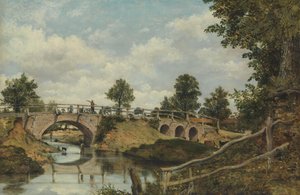 Eine alte Brücke in Hendon, Middlesex, ca. 1828 von Frederick W Watts