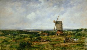 Landschaft mit Figuren bei einer Windmühle