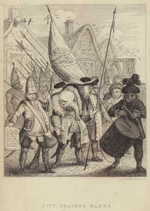 City Trained Bands: Satire über die Milizen der City of London und die Panik, die durch die Jakobiten-Rebellion von 1745 ausgelöst wurde (Stich) von Frederick William Fairholt