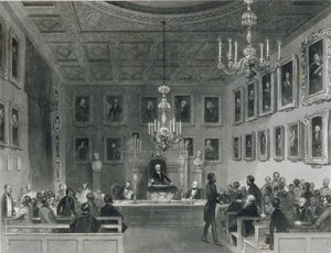 Ansicht des Inneren von Somerset House, zeigt ein Treffen der Royal Antiquarian Society, ca. 1840 von Frederick William Fairholt