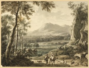 Italienische Landschaft mit reisenden Bauern im Vordergrund