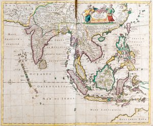 Karte von Ostindien (Süd- und Südostasien: Pakistan, Indien, Nepal, Bangladesch, Burma, Sri Lanka, Thailand, Malaysia, Vietnam, Kambodscha, Laos, Philippinen, Singapur und Indonesien)