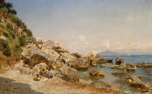 Am Strand, Capri mit Vesuv im Hintergrund von Frederico del Campo