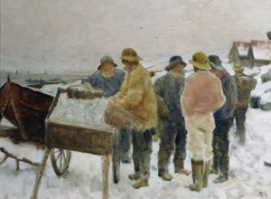 Fischer um den Heringswagen