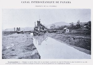 Interozeanischer Kanal von Panama, Arbeiten an der Culebra (s/w Foto) von French Photographer