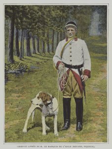 Hund und Jäger in der Livree der Jagd des Marquis de l