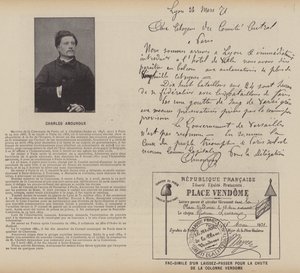 Die Kommune von Paris, Charles Amouroux, Faksimile eines Passierscheins für den Fall der Vendome-Säule