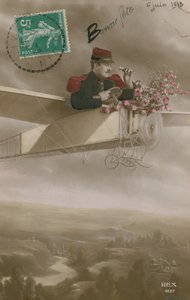 Flieger liefert Blumen (handkoloriertes Foto) von French Photographer