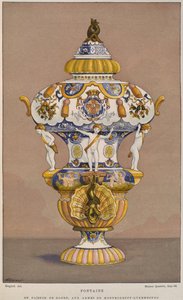 Faience-Brunnen aus dem 18. Jahrhundert mit dem Wappen von Montmorency Luxembourg, hergestellt in Rouen, Illustration aus dem Dictionnaire de l