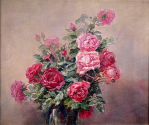 Eine Schale mit roten und rosa Rosen