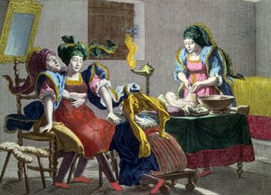 Eine griechische Frau aus dem Archipel, die ein Kind zur Welt bringt, 2. Hälfte des 18. Jahrhunderts von French School